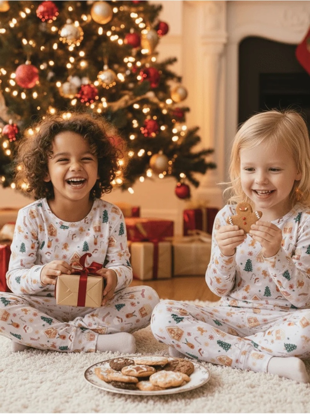 Sweet Bamboo Kids Grey Christmas Santa’s Cookies  Pajama Set- Size 6